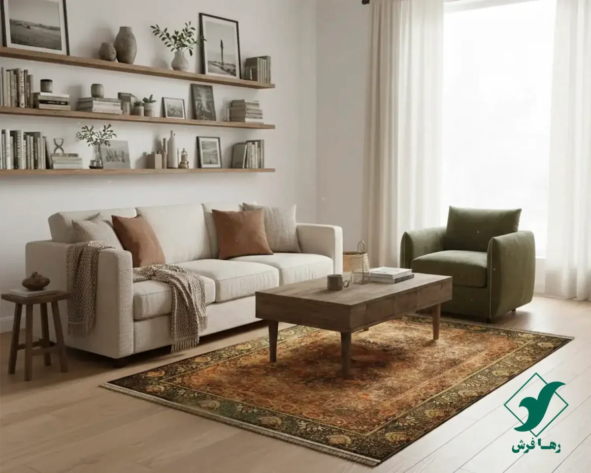 فرش ابریشم ماشینی 202780 سبز آجری
