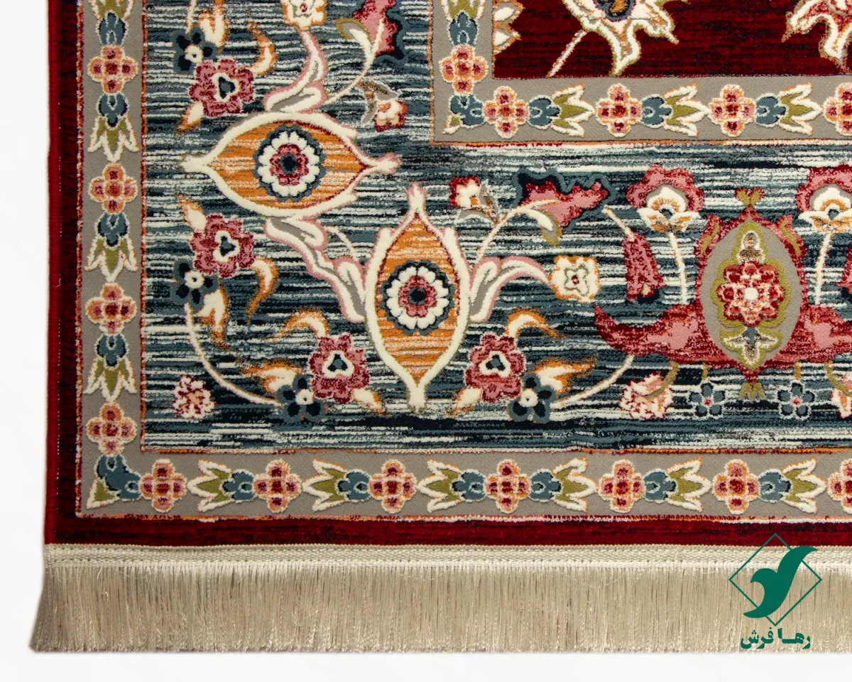 219-7.webp فرش وینتیج 219 لاکی حاشیه آبی