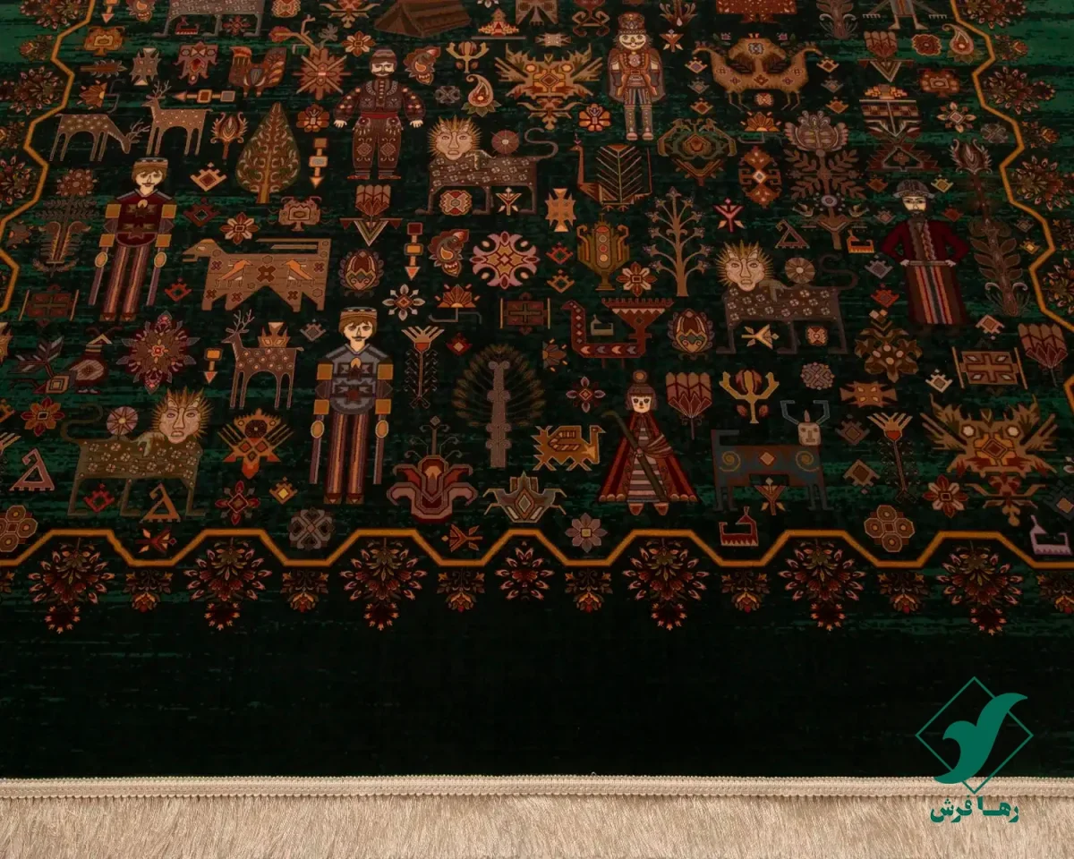 فرش ابریشم ماشینی 730801 سبز
