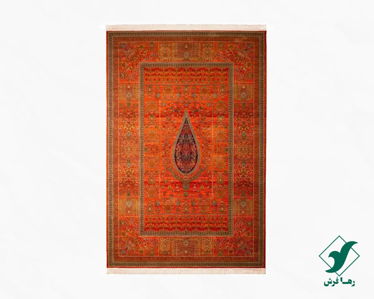 فرش ابریشم ماشینی 730901 نارنجی تمام رنگ