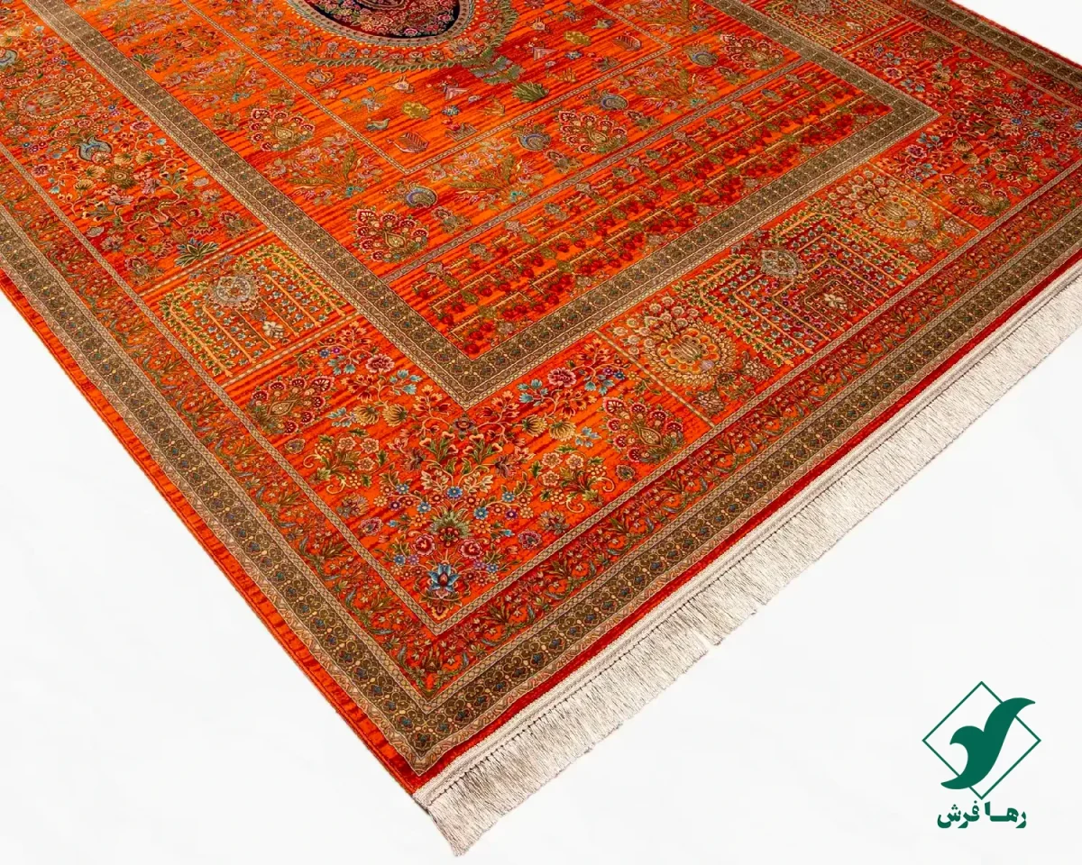 فرش ابریشم ماشینی 730901 نارنجی تمام رنگ