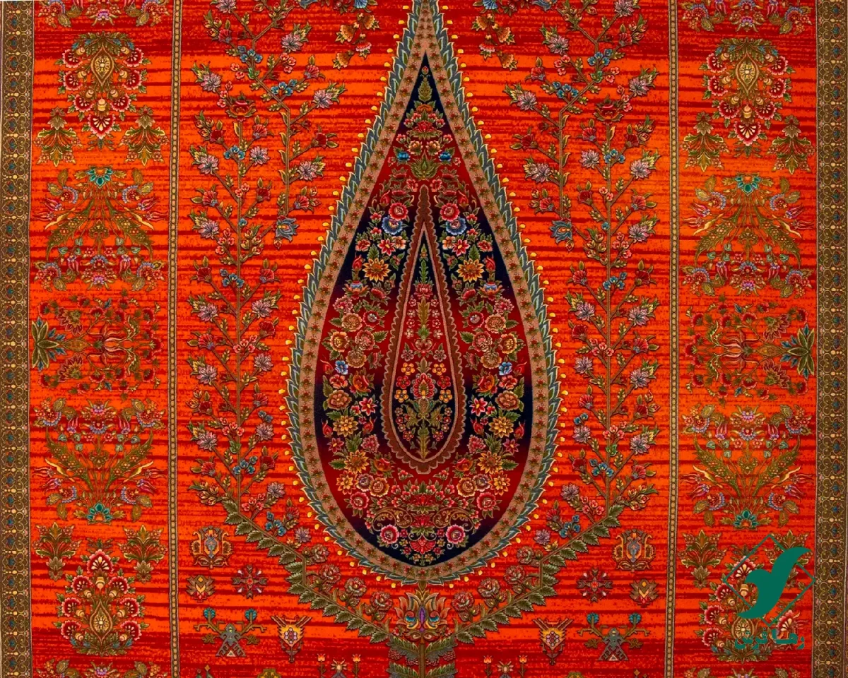 فرش ابریشم ماشینی 730901 نارنجی تمام رنگ