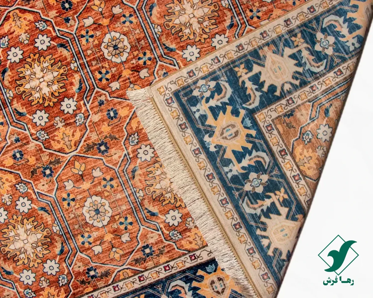 731102-3.webp فرش ابریشم ماشینی 731102 آجری سرمه ای