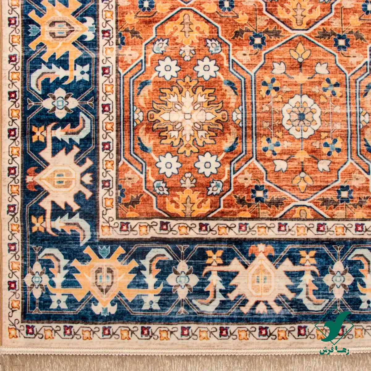 731102-6.webp فرش ابریشم ماشینی 731102 آجری سرمه ای