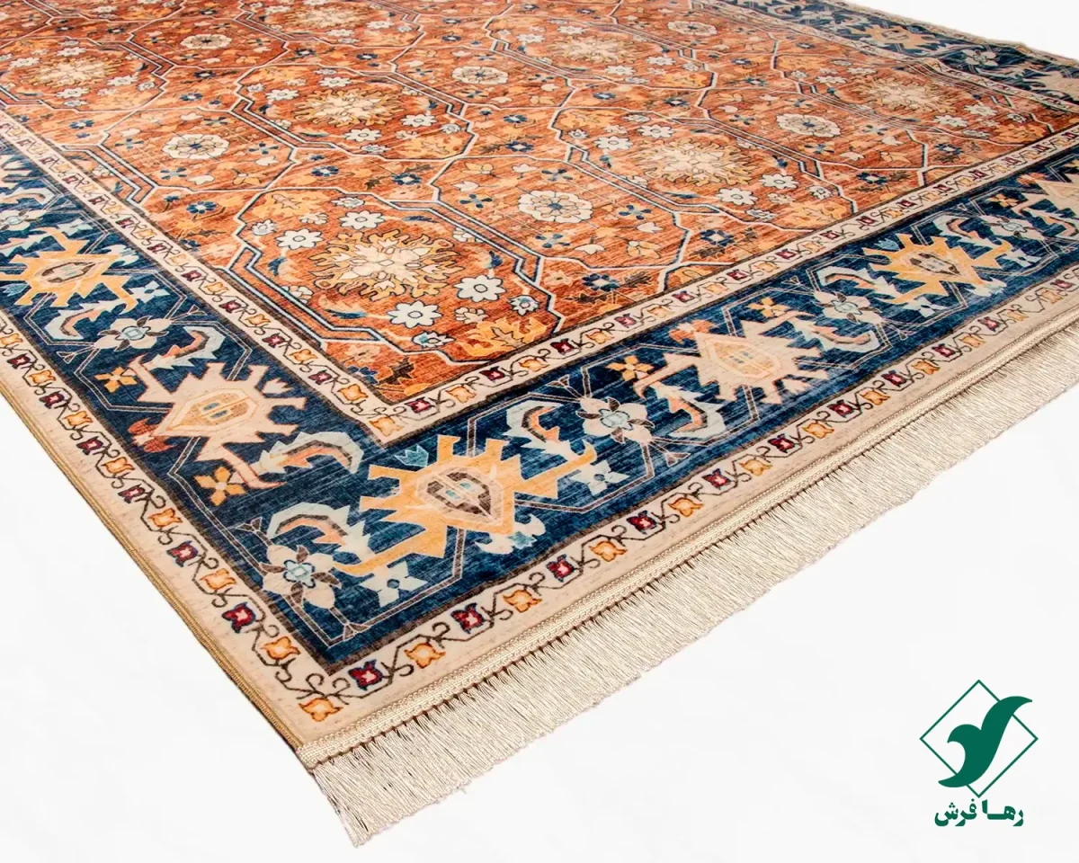 731102-7.webp فرش ابریشم ماشینی 731102 آجری سرمه ای