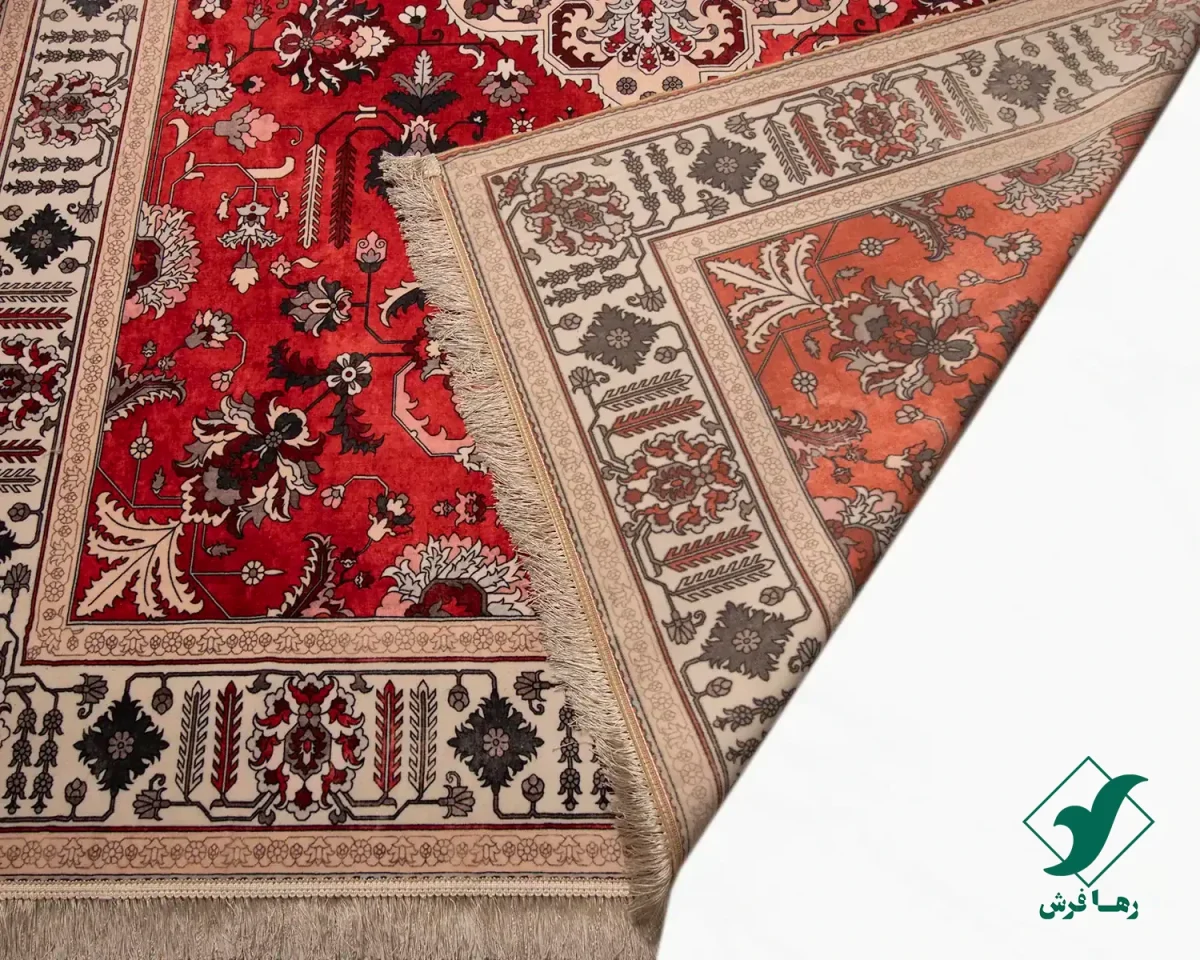فرش ابریشم ماشینی 743104 قرمز کرم