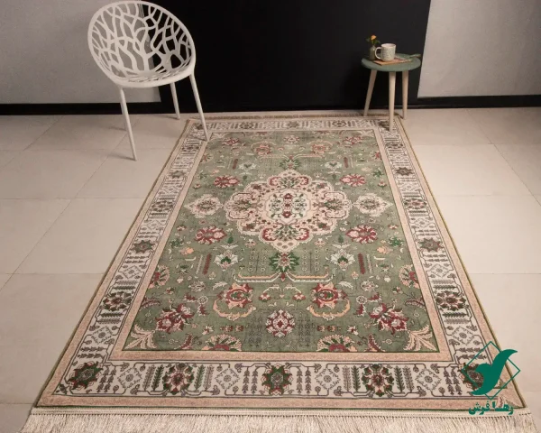 743106-2.webp فرش ابریشم ماشینی 743106 سبز کرم