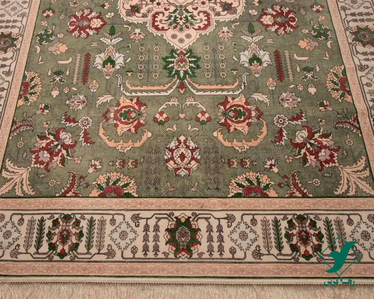 743106-8.webp فرش ابریشم ماشینی 743106 سبز کرم