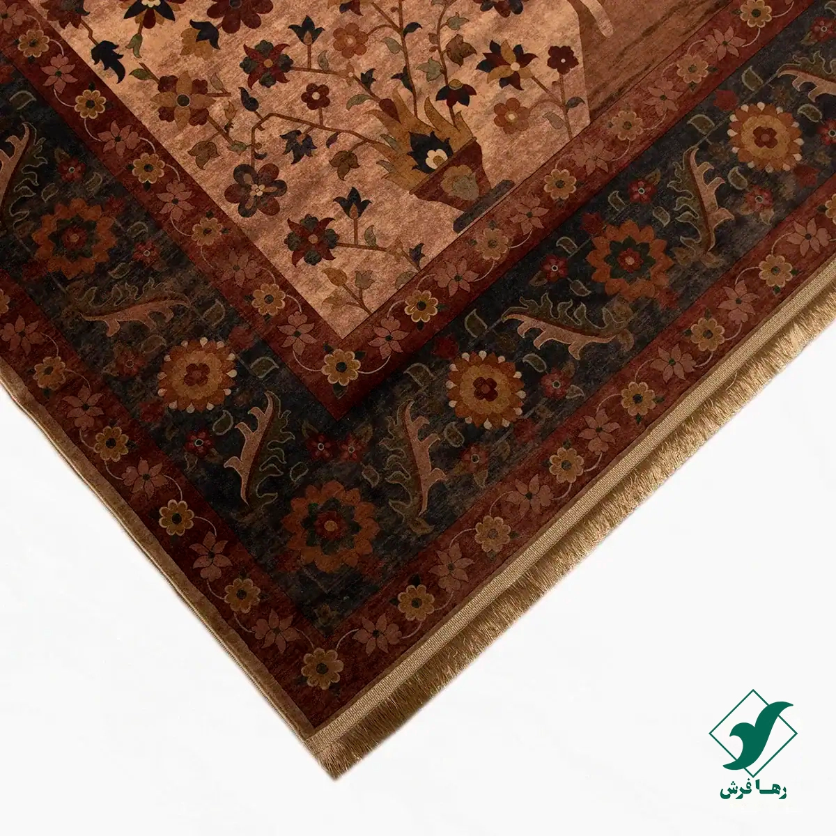 فرش ابریشم ماشینی Z1086 کرم حاشیه سرمه ای