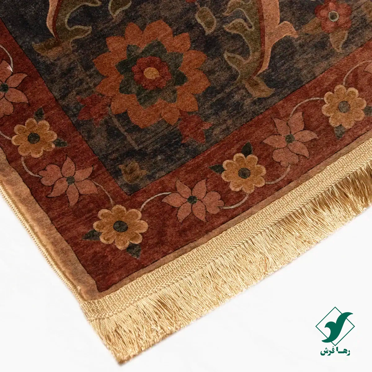 فرش ابریشم ماشینی Z1086 کرم حاشیه سرمه ای