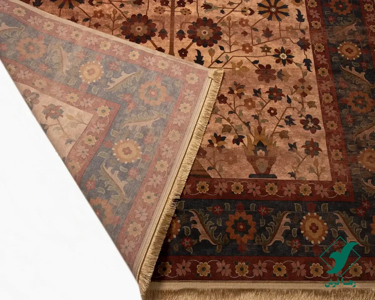 فرش ابریشم ماشینی Z1086 کرم حاشیه سرمه ای