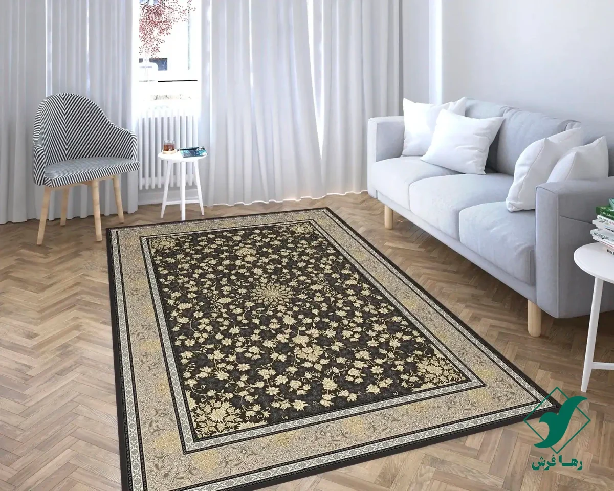 ZOGHALI-4.webp فرش کلاسیک 6012 ذغالی طلایی