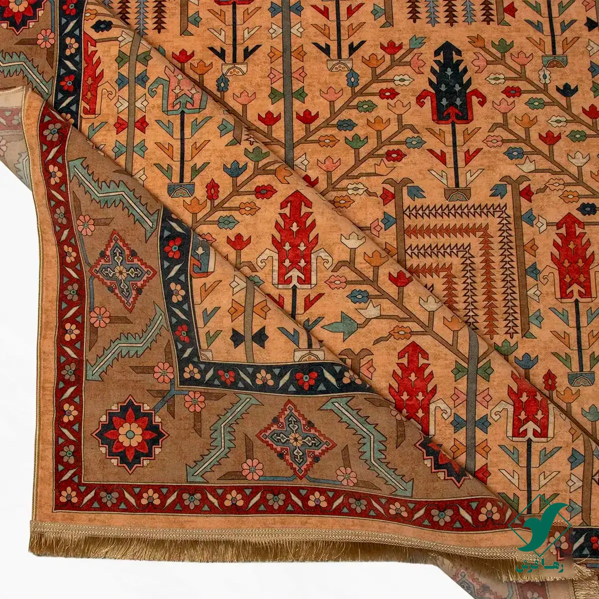 فرش ابریشم ماشینی C1116 بژ گردویی