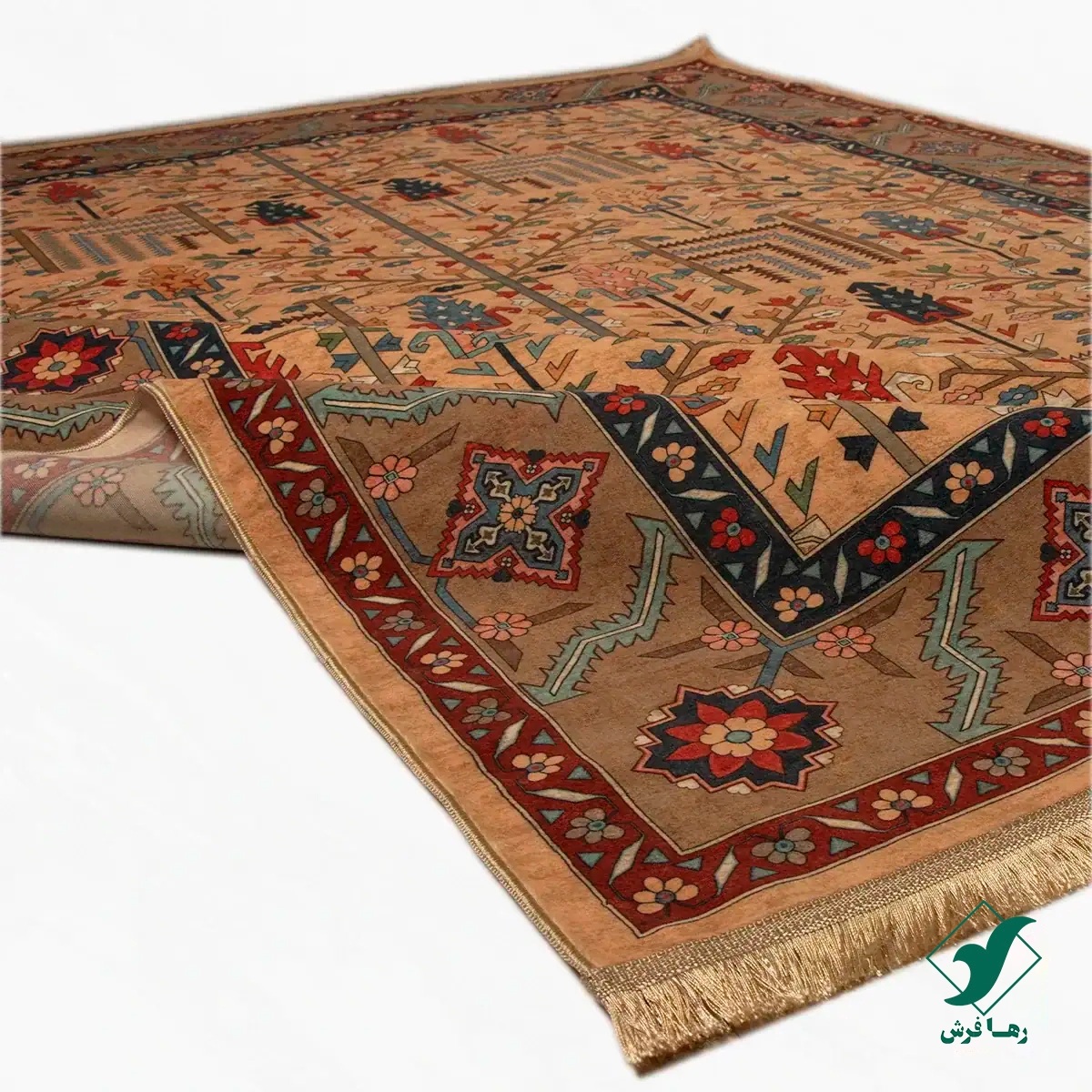 فرش ابریشم ماشینی C1116 بژ گردویی