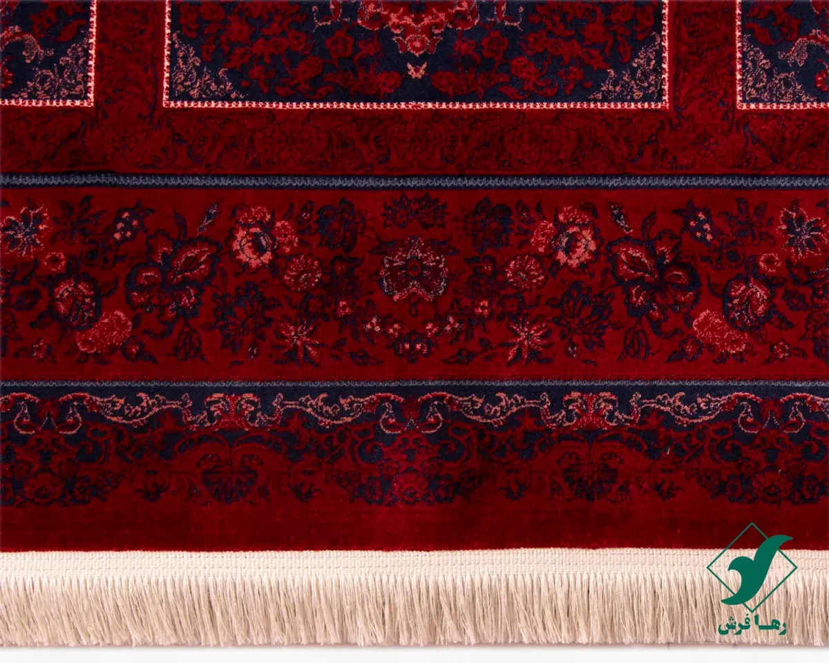 فرش وینتیج کتیبه lsk قرمز سورمه ای