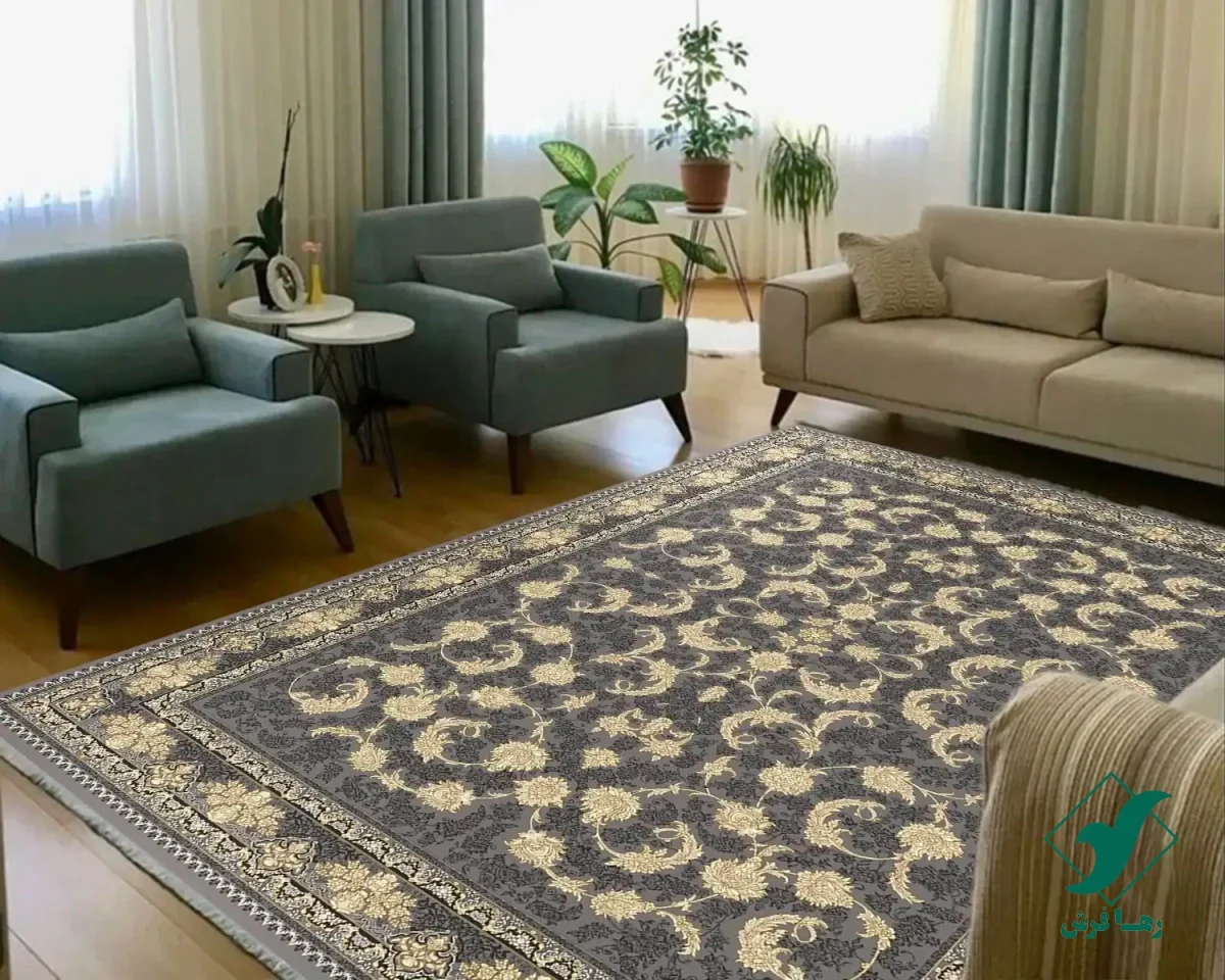فرش کلاسیک 6023 نقره ای طلایی