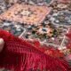 فرش ابریشم ماشینی T1089 لاکی حاشیه آبی
