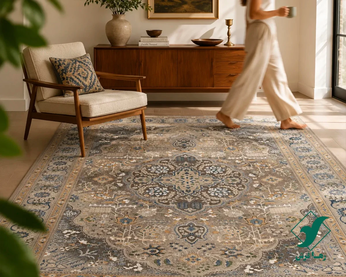 فرش  وینتیج 75004 طوسی آبی