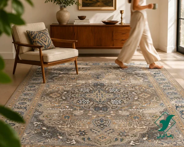 فرش  وینتیج 75004 طوسی آبی