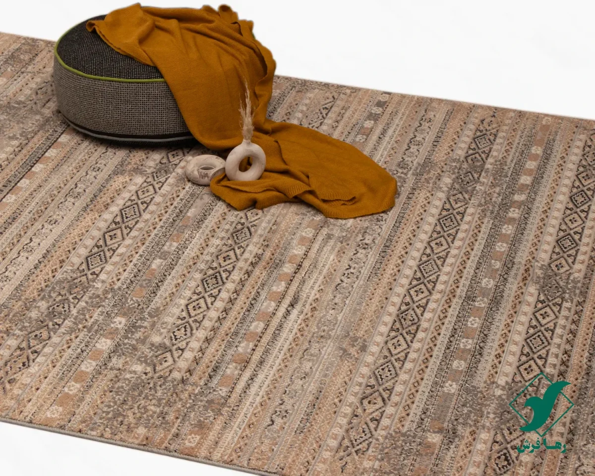 فرش وینتیج 9382 نسکافه‌ای طوسی