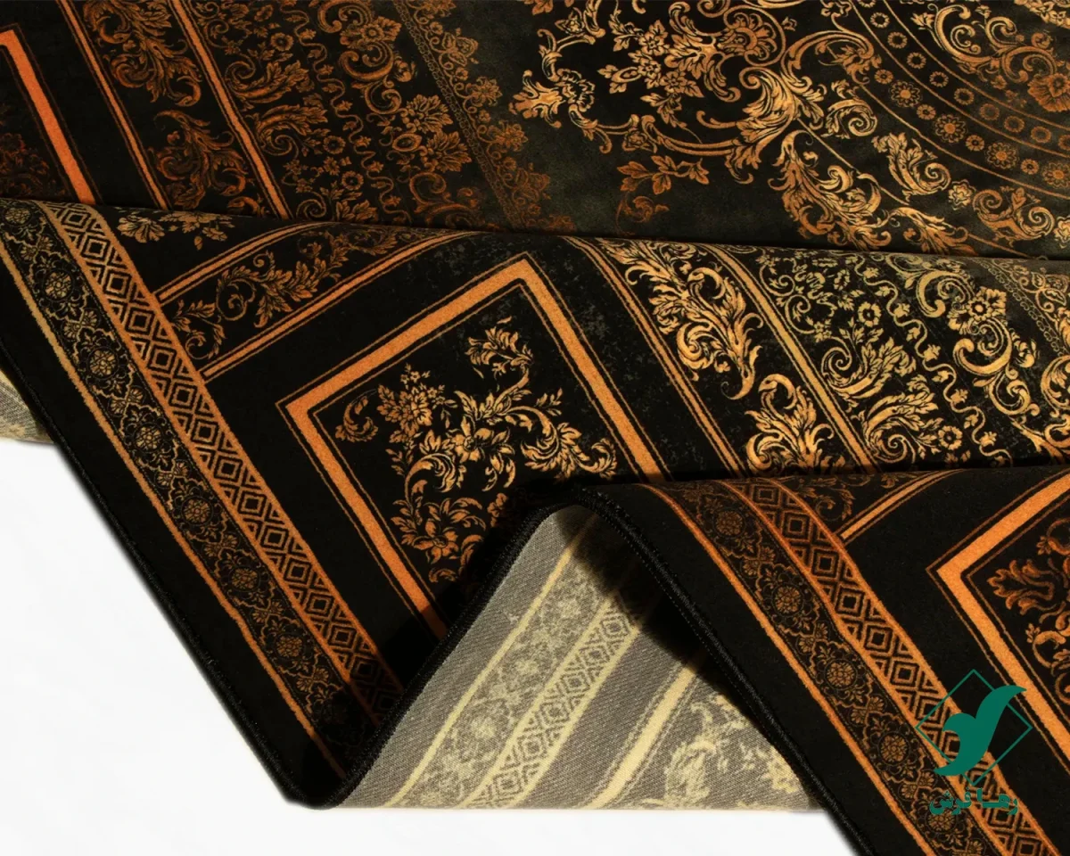 D-1060-8.webp فرش ابریشم ماشینی D1060 ذغالی طلایی