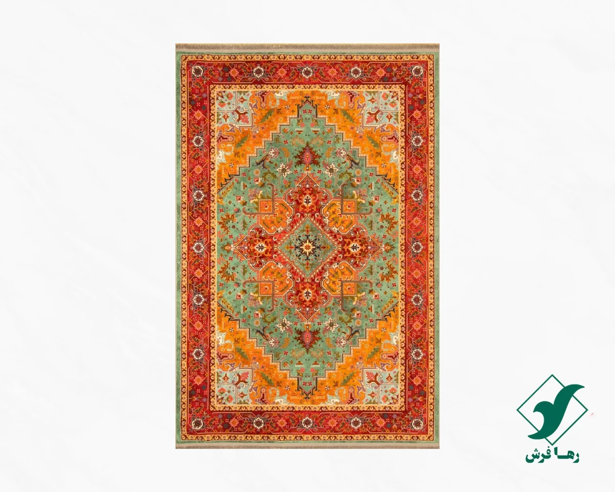 t-1088-1.webp فرش ابریشم ماشینی T1088 سبز حاشیه لاکی