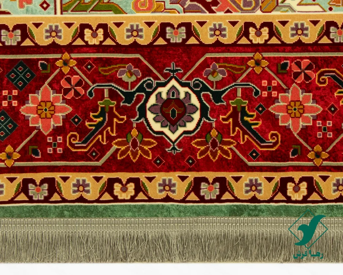 t-1088-4.webp فرش ابریشم ماشینی T1088 سبز حاشیه لاکی