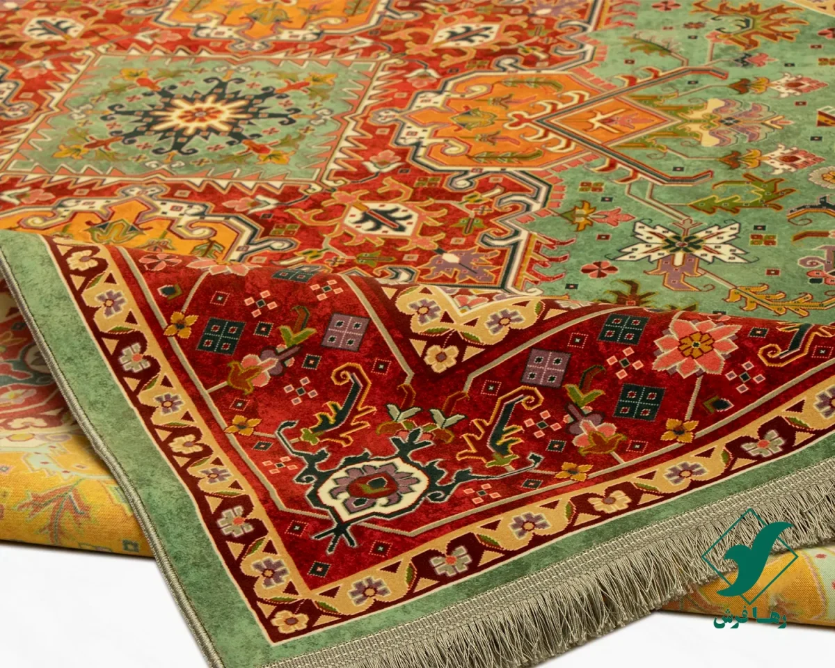 t-1088-6.webp فرش ابریشم ماشینی T1088 سبز حاشیه لاکی