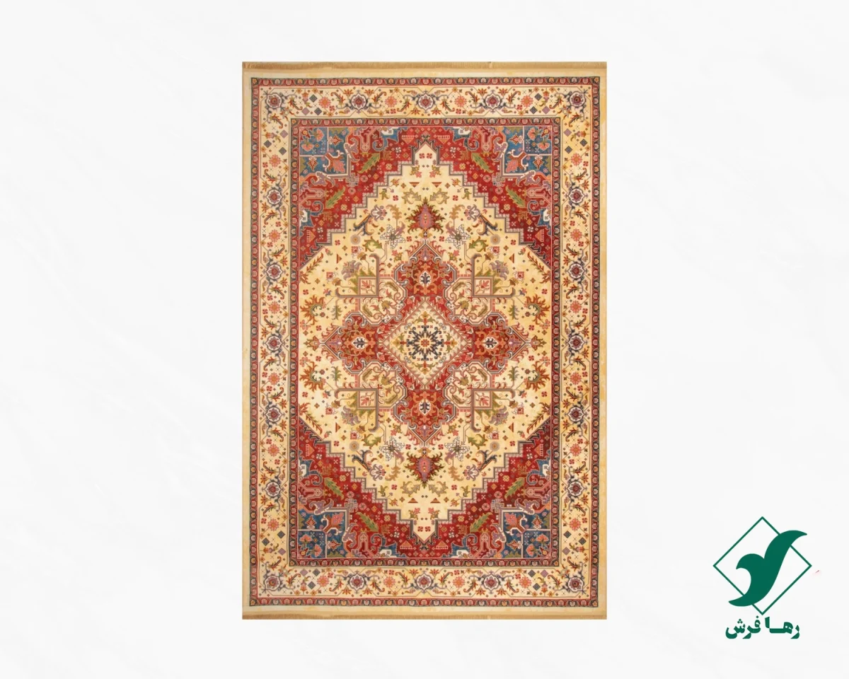 فرش ابریشم ماشینی T1090 کرم لاکی