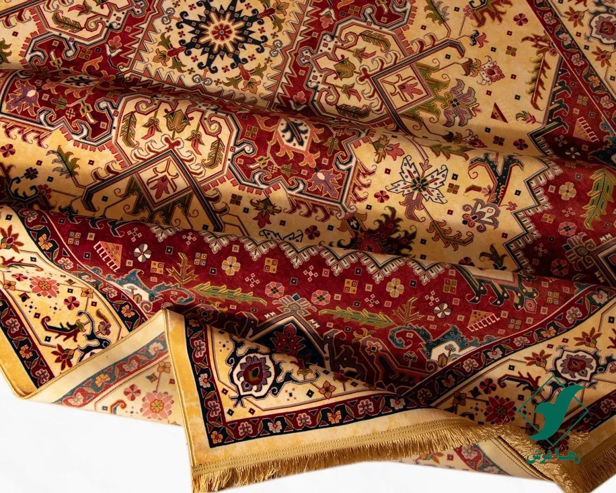 فرش ابریشم ماشینی T1090 کرم لاکی
