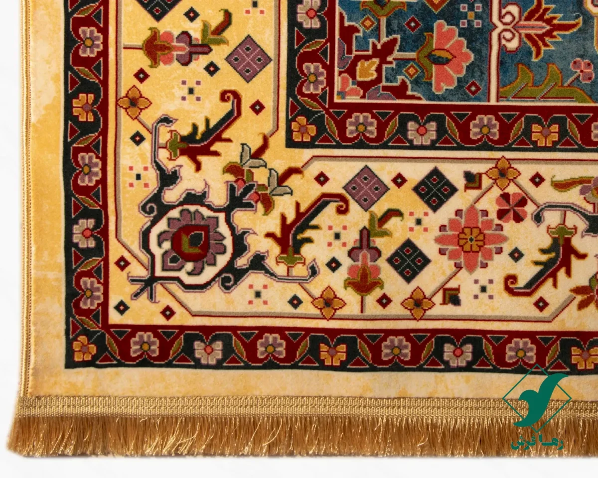 فرش ابریشم ماشینی T1090 کرم لاکی