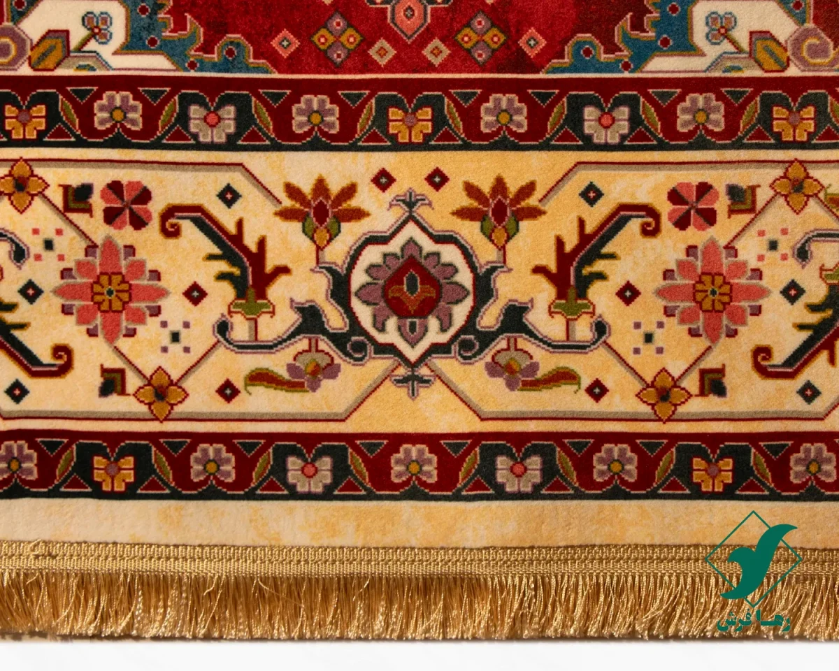 فرش ابریشم ماشینی T1090 کرم لاکی