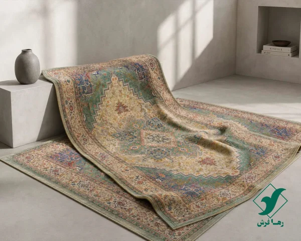 t-1091-10.webp فرش ابریشم ماشینی T1091 کرم سبز