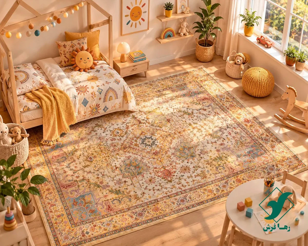 فرش ابریشم ماشینی T1095 کرم