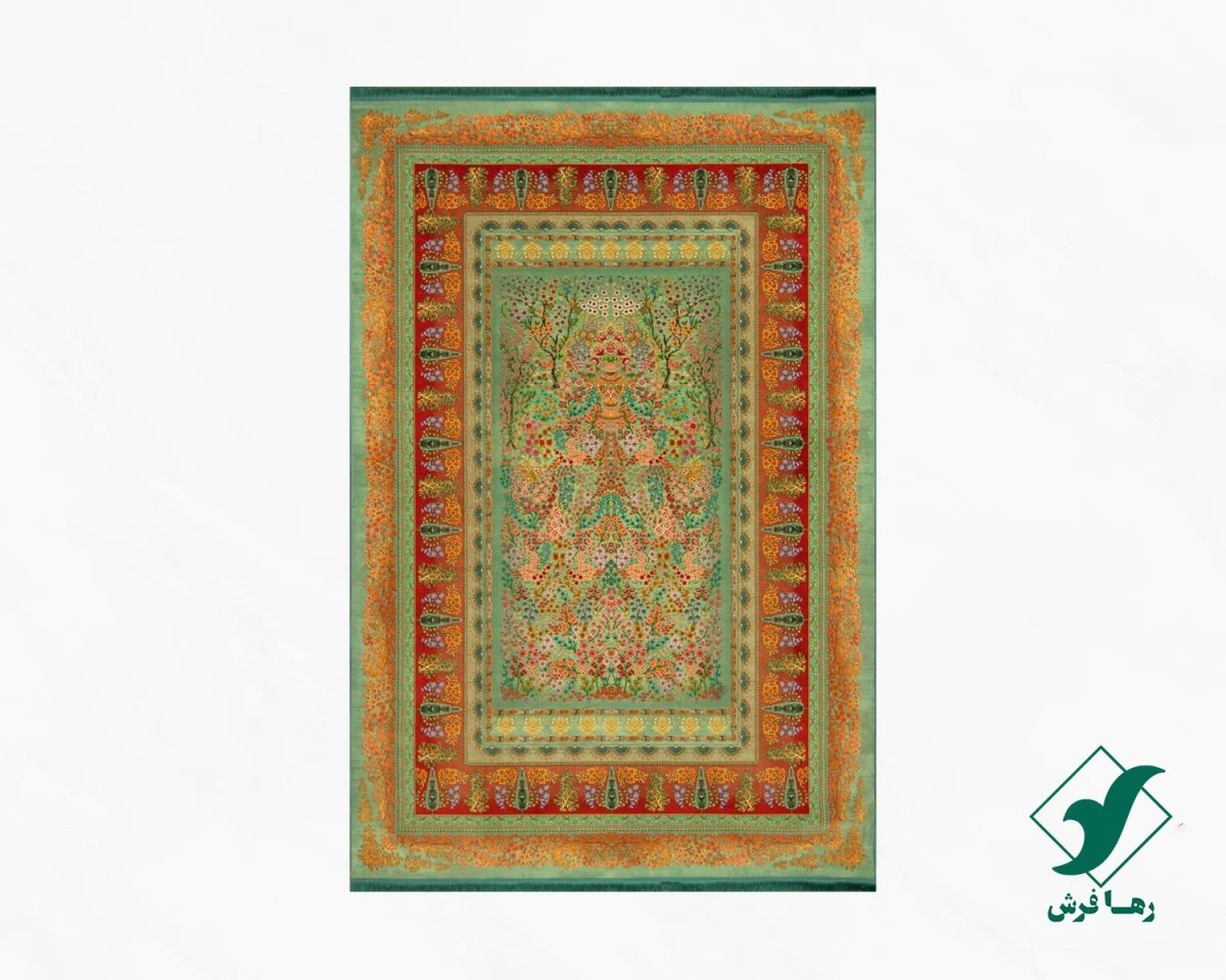 فرش ابریشم ماشینی t1132 سبز