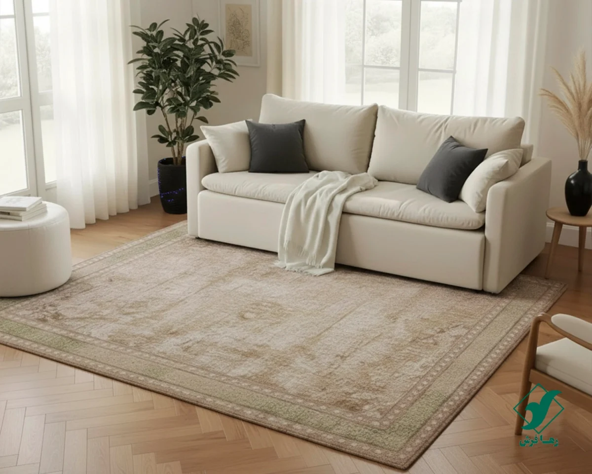 flora-L8-3.webp فرش وینتیج 3303 نسکافهای کرم حاشیه سبز