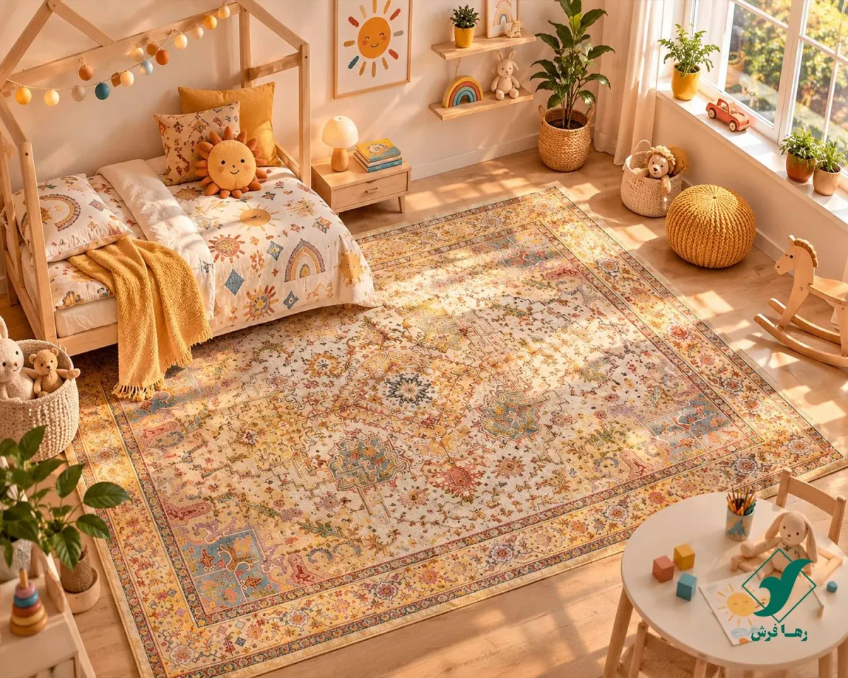 فرش ابریشم ماشینی T1095 کرم